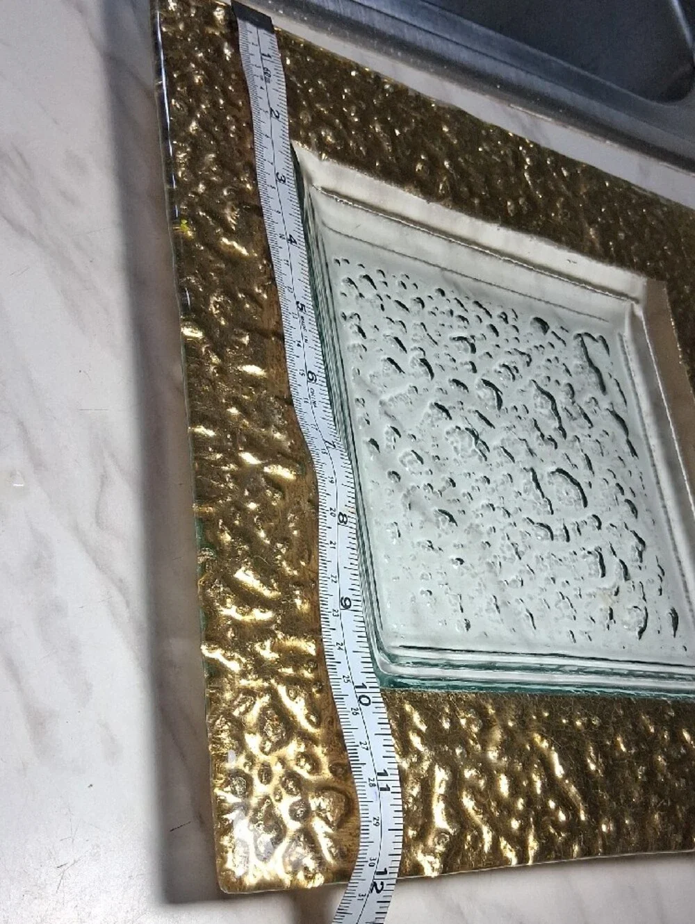 Glass Decorative Plate with Textured Center - Gold Accent